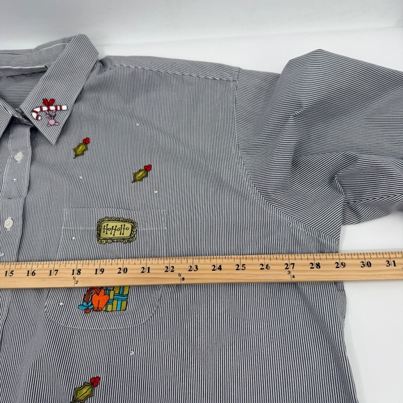 Mili Designs Top Women 2X White Blue Striped Christmas Sequin Long Sleeve Button - Picture 9 of 11